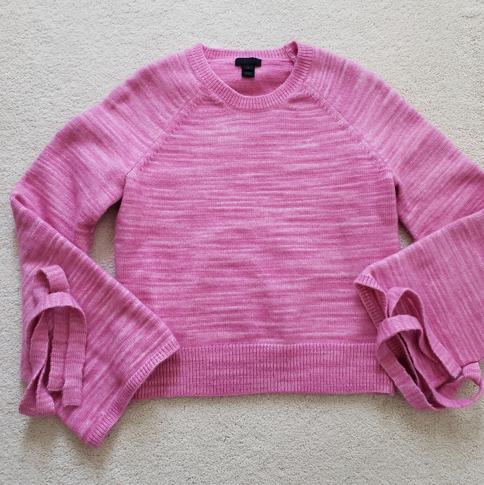 J. Crew Women's Marled Pink Collection Tie-Sleeve Sweater szS